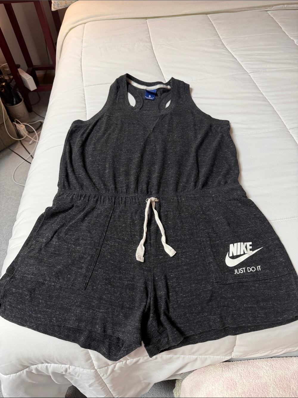 Nike Black Racerback Romper with White Drawstring Sz M Bright No Fading A Plus